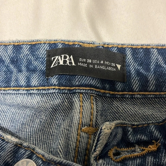 Zara High Rise Straight Leg Jeans with cuffed distressed bottom - Picture 3 of 5